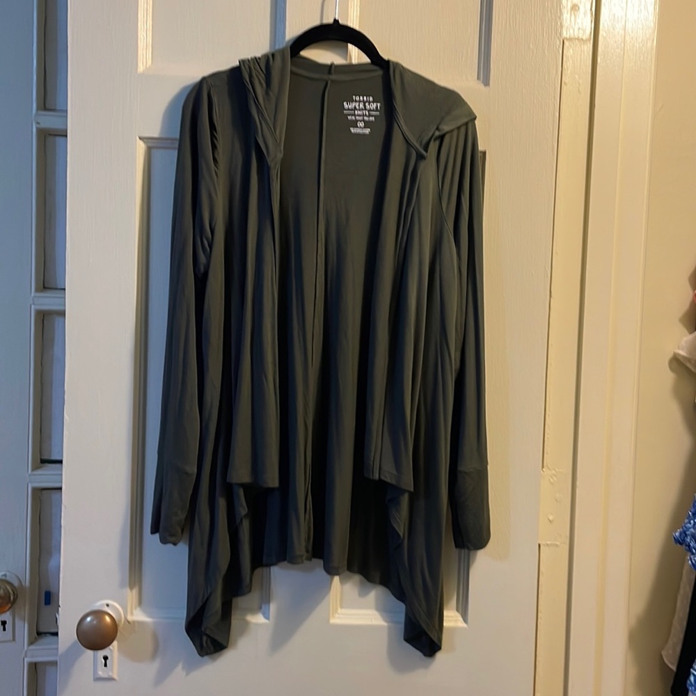 Torrid Olive Green Super Soft Knits Hooded Open Cardigan 00